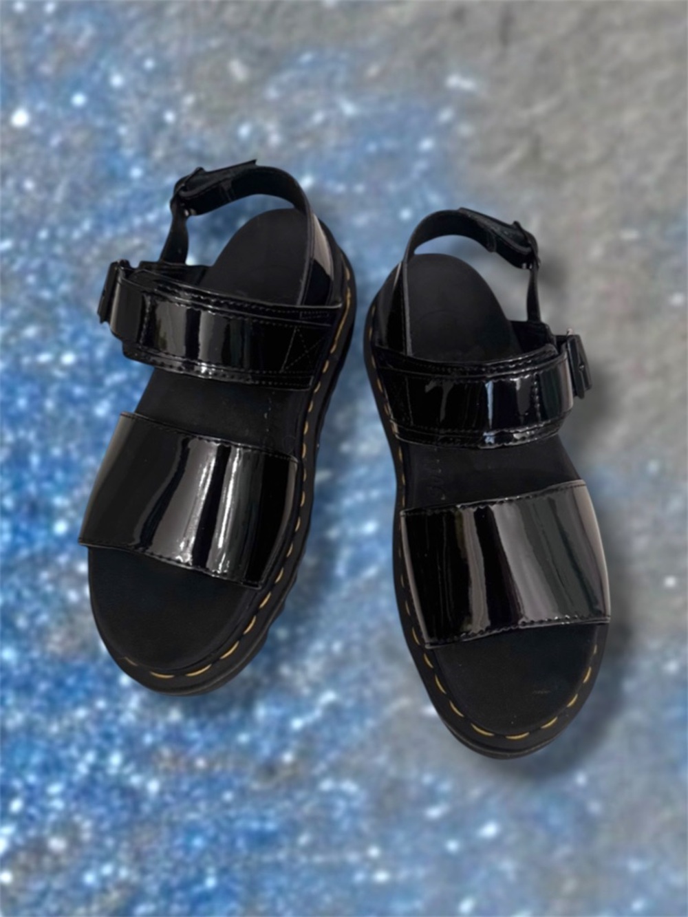 💞Dr. Martens VOSS Patent Leather Strap Platform Sandals • BLACK • 37 EU / 6 US